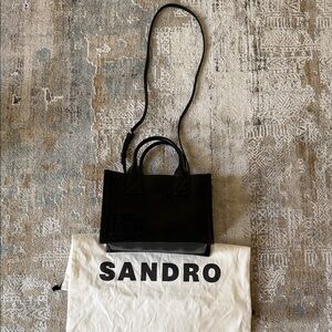 Sandro Black Mini Leather Tote with Long Strap